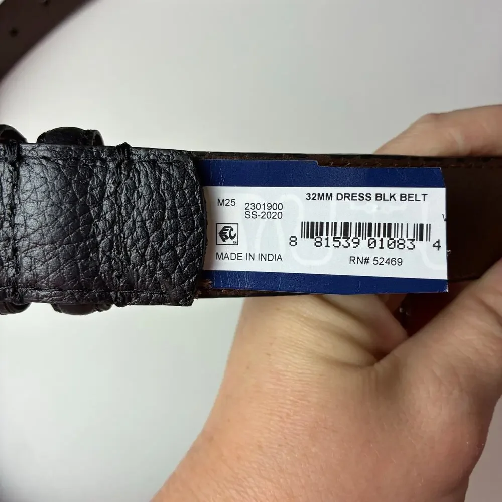33mm Black Dress Belt Men's 34 Full Grain Leather New NWT Double Loop Reinforced